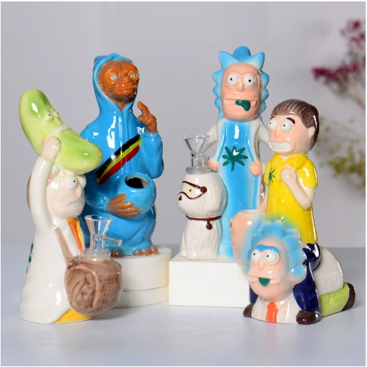 Ceramic Rick Pipe Cartoon-Style Modi-Style with Glass Filter Mouthpiece and Smoking Accessory for Pipe Stem