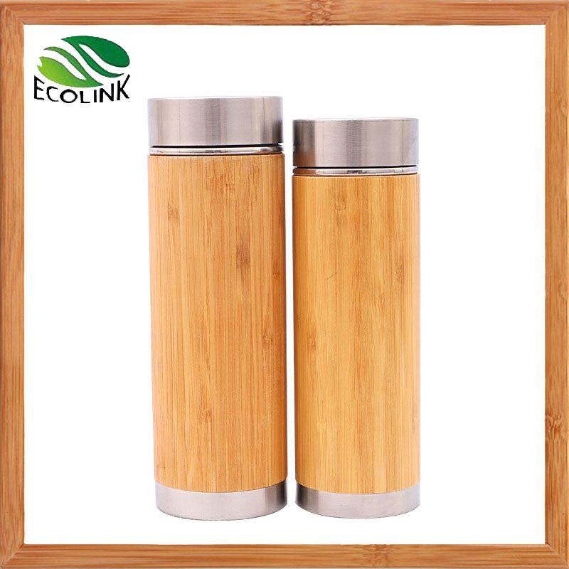 Bamboo Water Cup Vacuum Flask Water Bottle with Strainer Lid