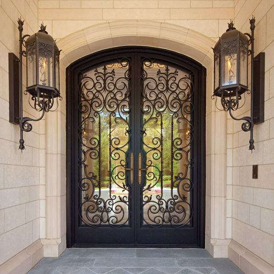 Apartment Wrought Iron Glass Steel Front Door Design