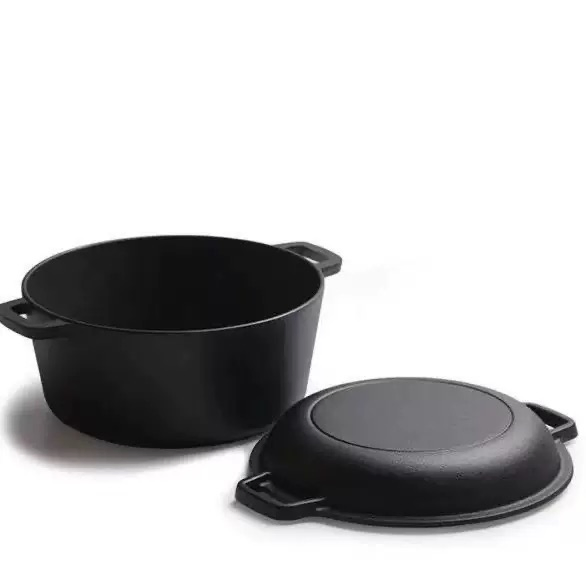 Чугунная жаровня 2 в 1 с комбинированной крышкой, 5.5 л