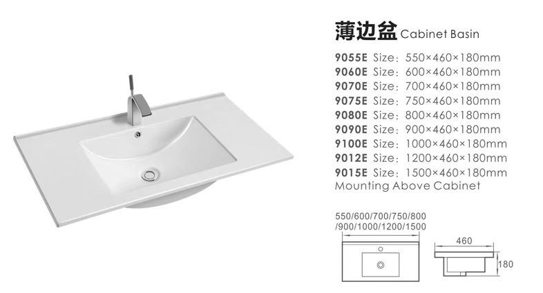 White Ceramic Bathroom Sink Thin Edge Ceramic Wash Cabinet Basin