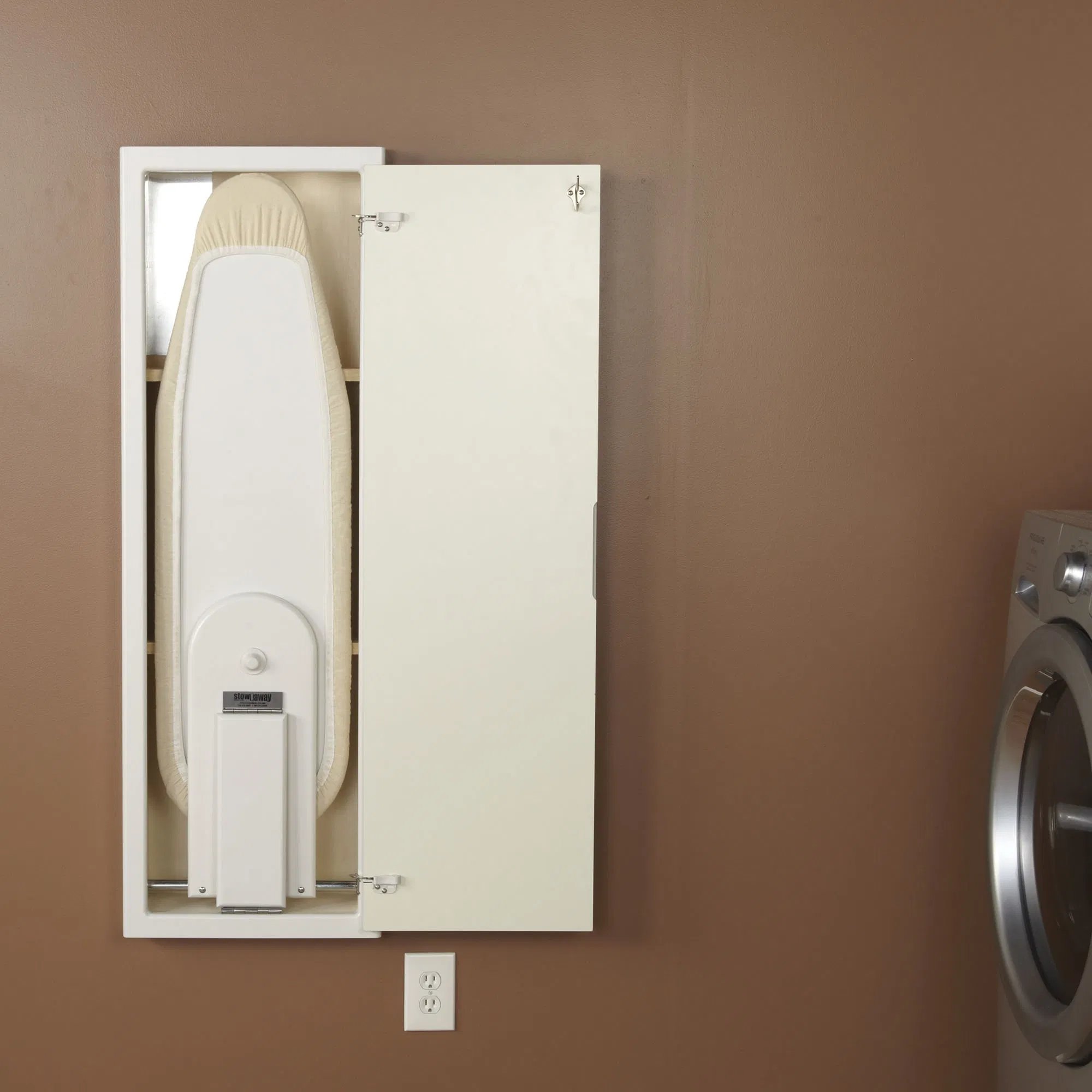 White Ironing Board Cabinet in-Wall Recessed Ironing Board Cabinet with Storage Shelves