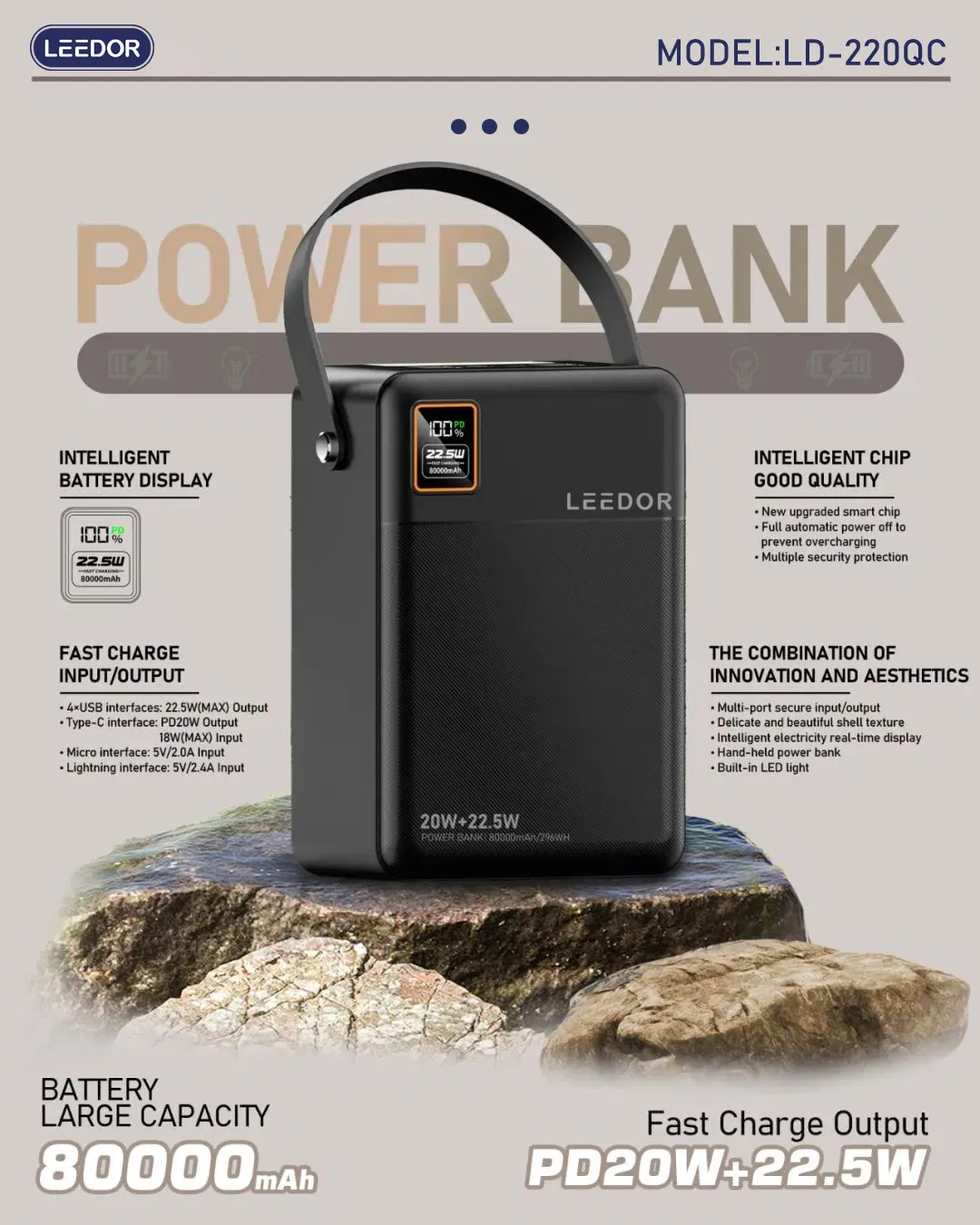 Magnetic Capacity 80000mAh /296wh Wireless Charger Power Bank for I Phone