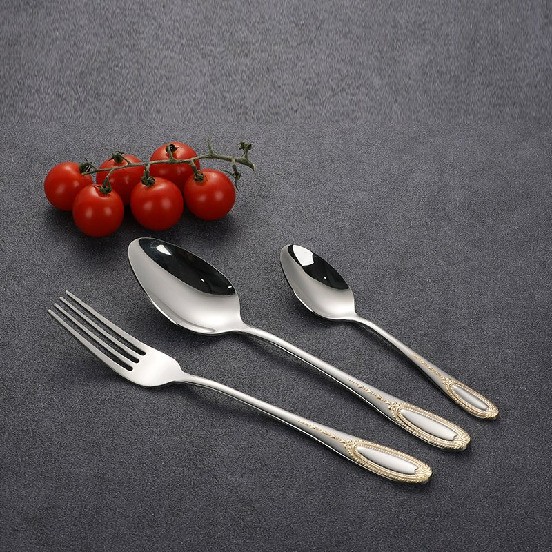 410 Stainless Steel Flatware Cutlery Set with Golden Decoration for Restaurant