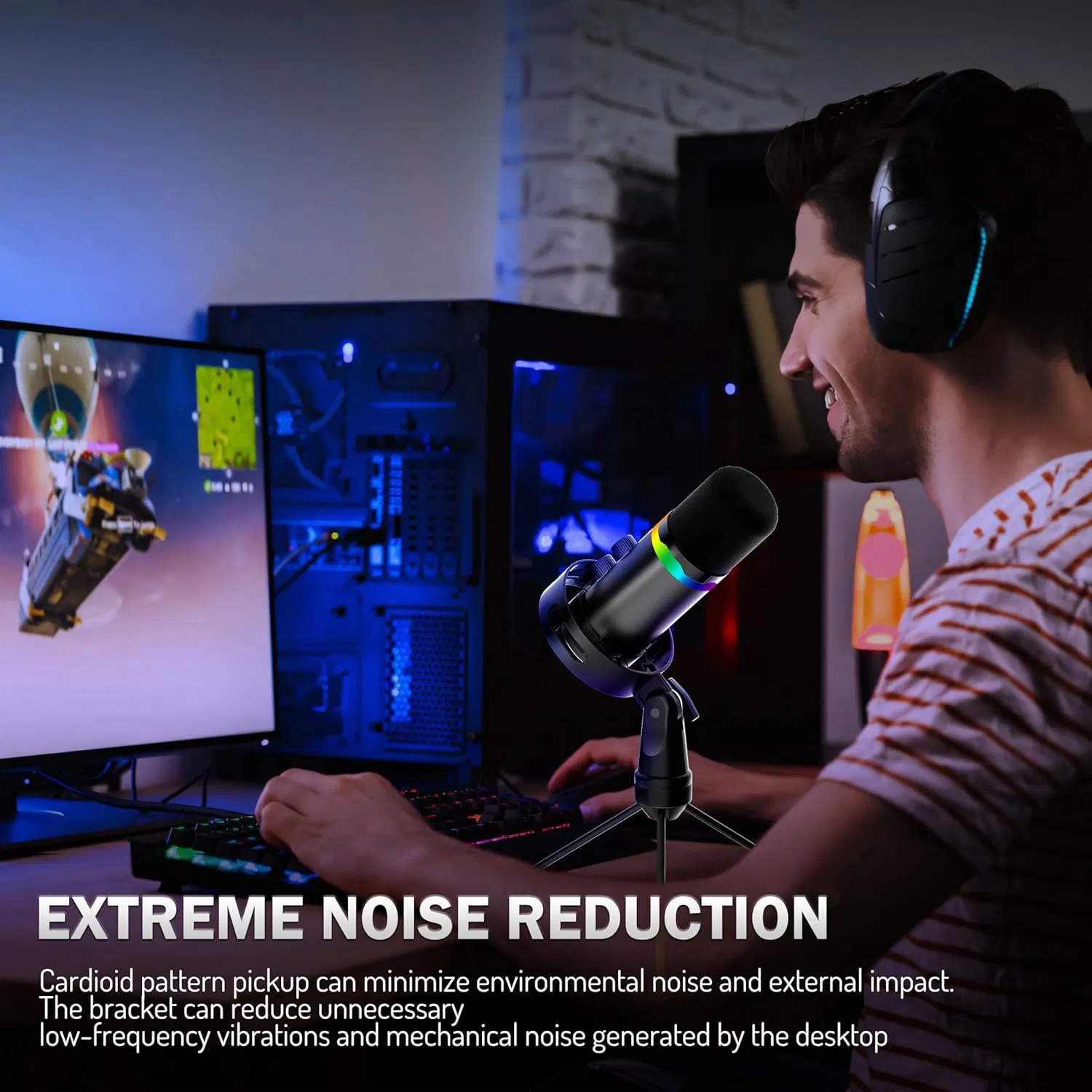 Yanmai Q1 RGB Dynamic Microphone USB XLR Microphone Recording Streaming Broadcast Hosting Game Wired Streamer Karaoke Microphone Stand Youtube Live Recorded