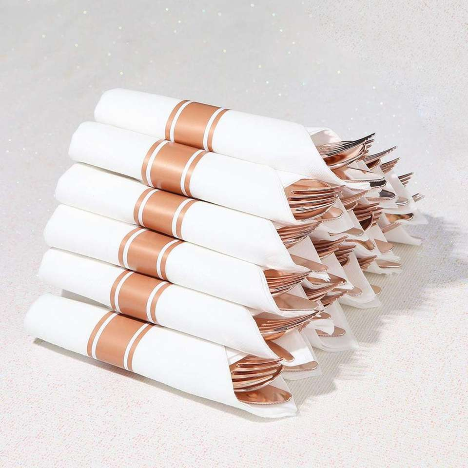 Elegant Gold Rose Plastic Cutlery Set for Weddings