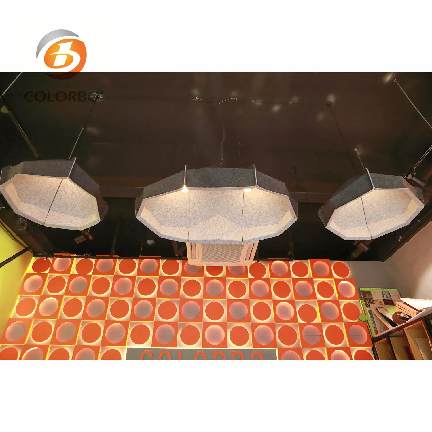 Huge Diamond Shape Polyester Fiber Eco-Friendly Material Lamp for Meeting Room
