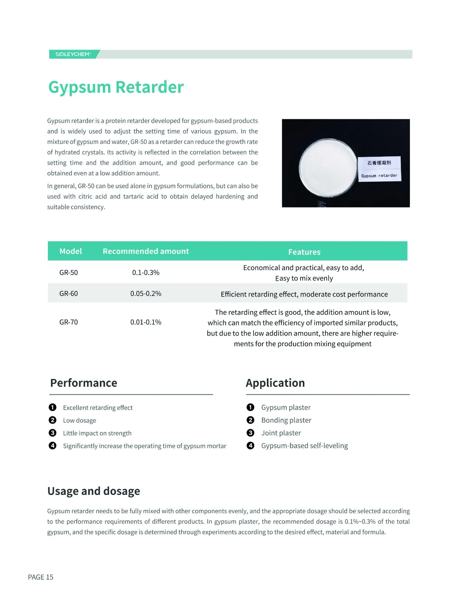 Gypsum Retarder Protein Retarder Retarder High Efficiency Low Dosage