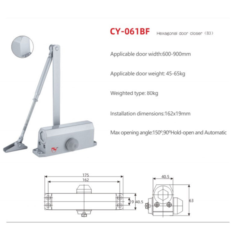 Positionable Medium 45-65kg Bearing Range Fireproof Industrial Grade Door Closer