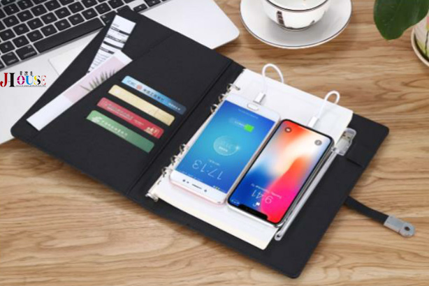 Custom Logo All-in-One A5 Charging Notebook with 16GB USB and 8000mAh Power Bank