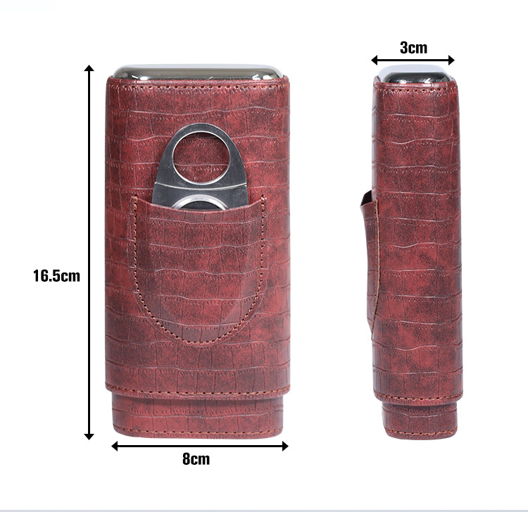 Three-Piece Portable Cowhide Leather Moisture-Proof Cigar Storage Holder Cases