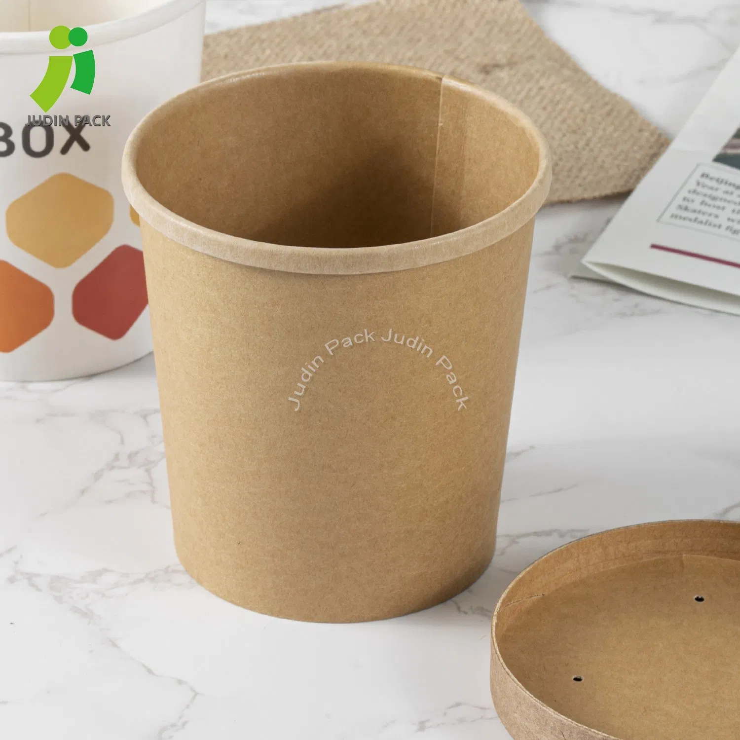 Disposable Food Grade Kraft Paper Soup Cup with Customized Print