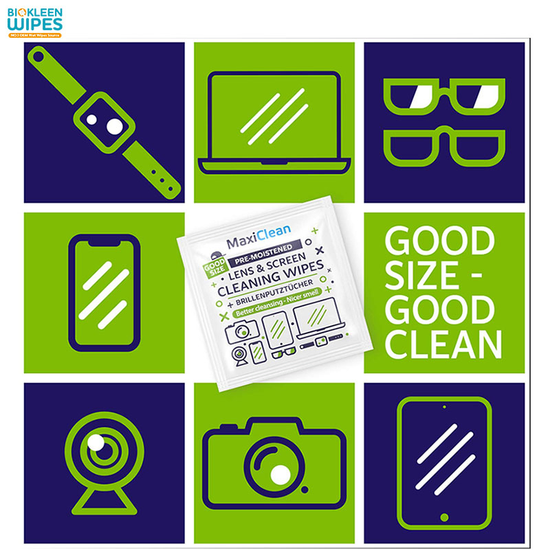 Biokleen OEM Manufacturer Antibacterial Lens Cleaning Wet Wipe Screen Wipes for Electronics