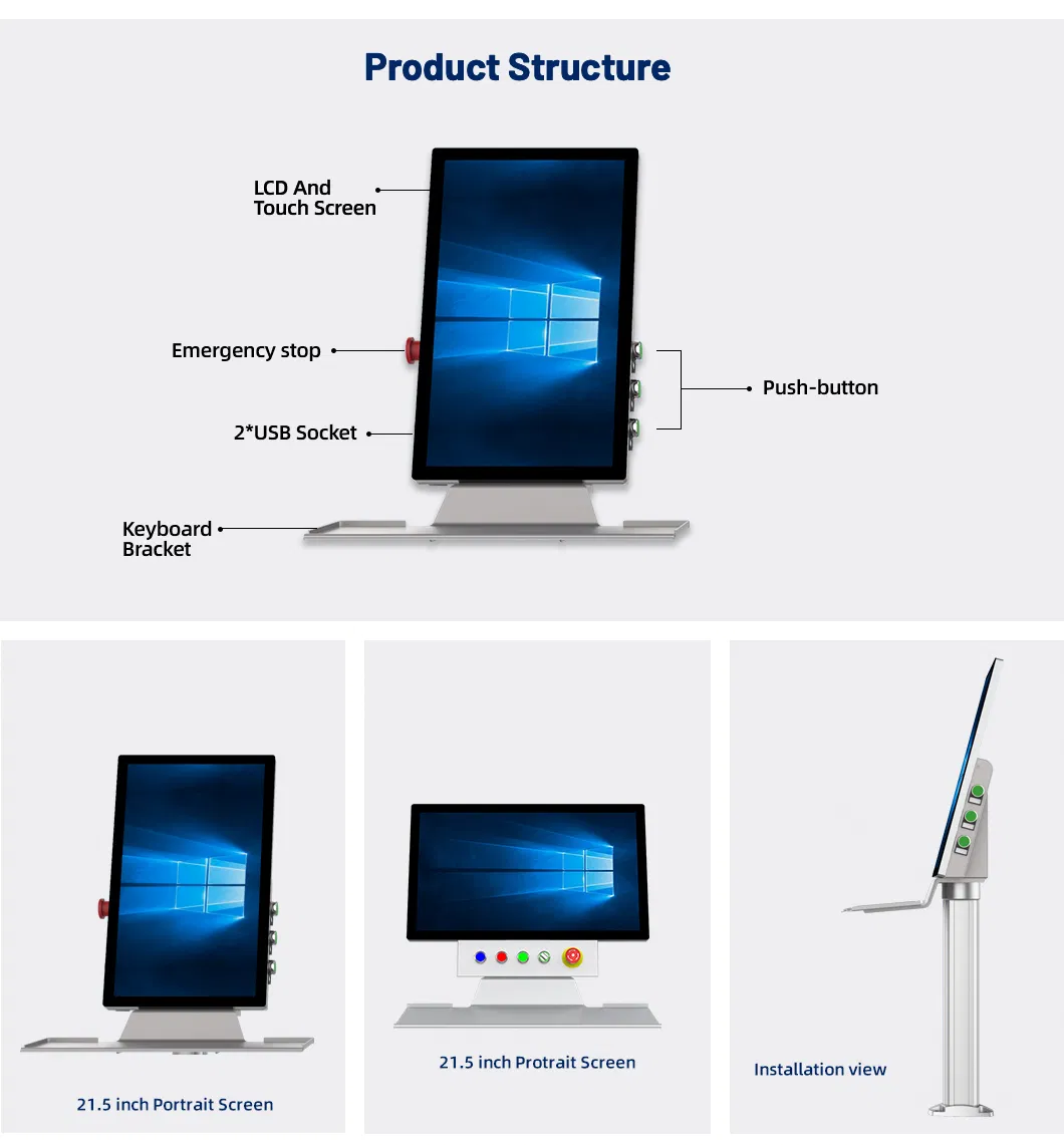 21.5 Inch Industrial Vertical HMI Support Arm System Operation Capacitive Touch Panel
