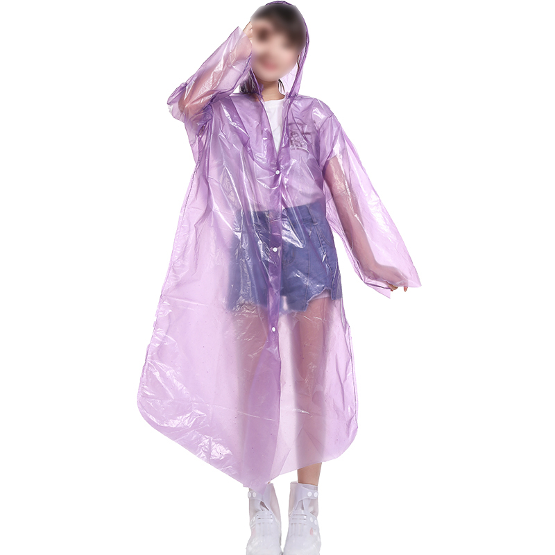Waterproof Hooded Yellow Blue Purple Rainy-Day Cheap Disposable PE Raincoat for Ladies