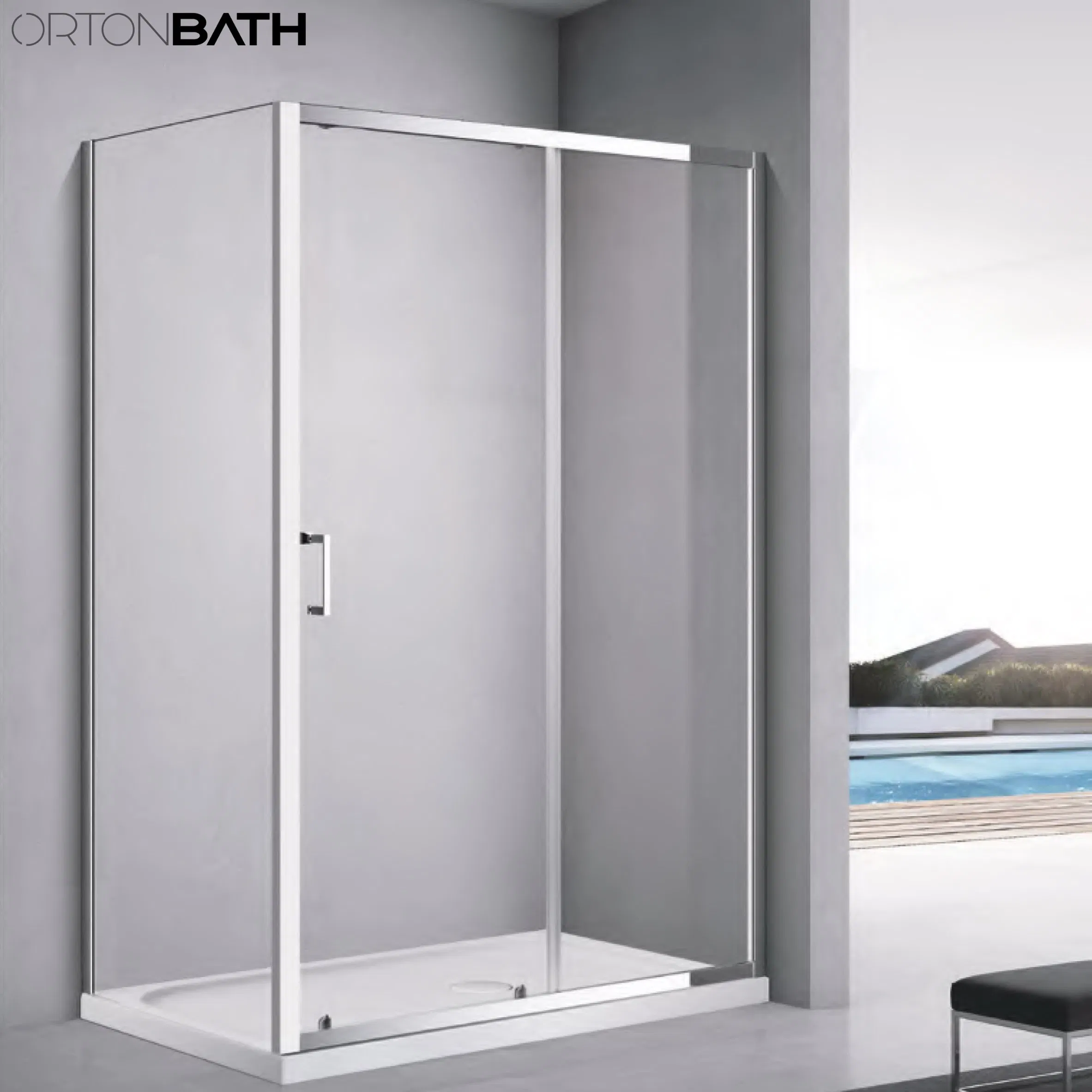 Ortonbath Cheap Frameless Rectangular Pivot Corner Two Side Simple Bathroom Tempered Shower Door Room Cubicle Cabin Glass Shower Enclosure