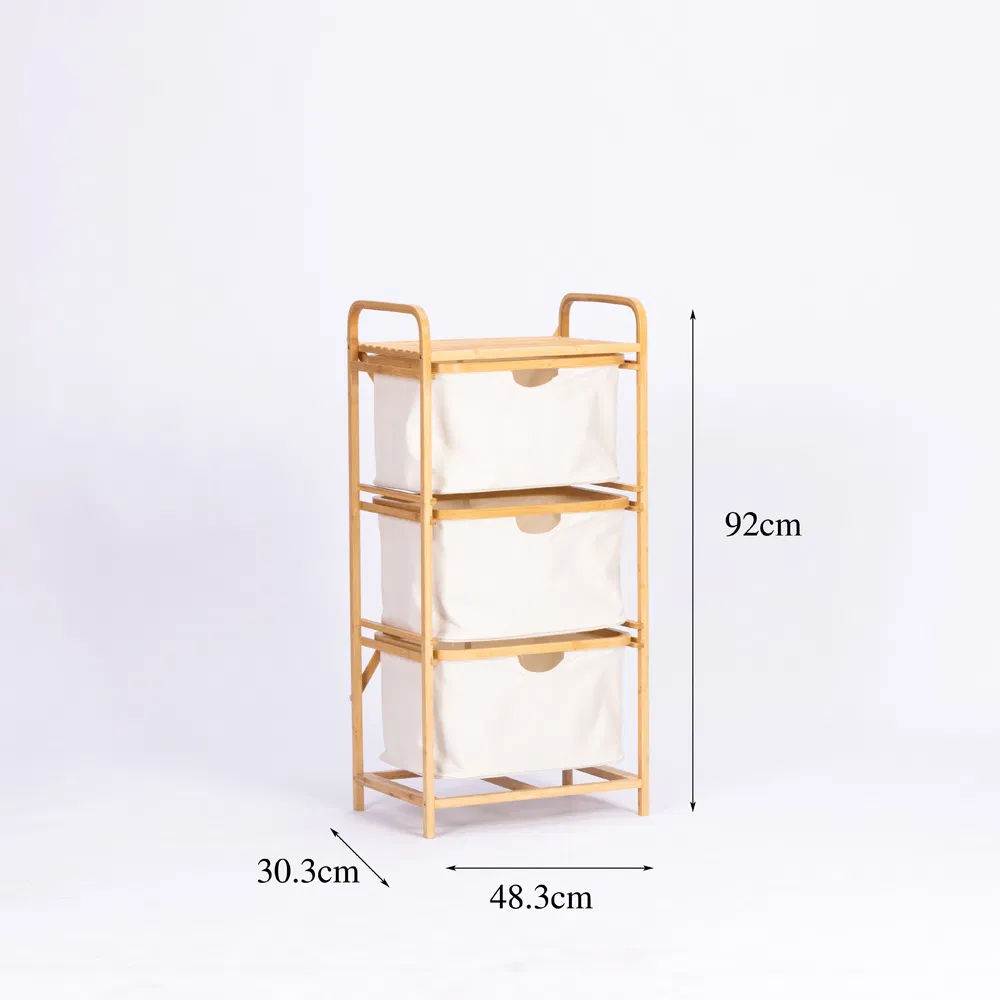 Wholesale Eco-Friendly Foldable Clothes 3 Tier Bamboo Laundry Basket with Storage Bag