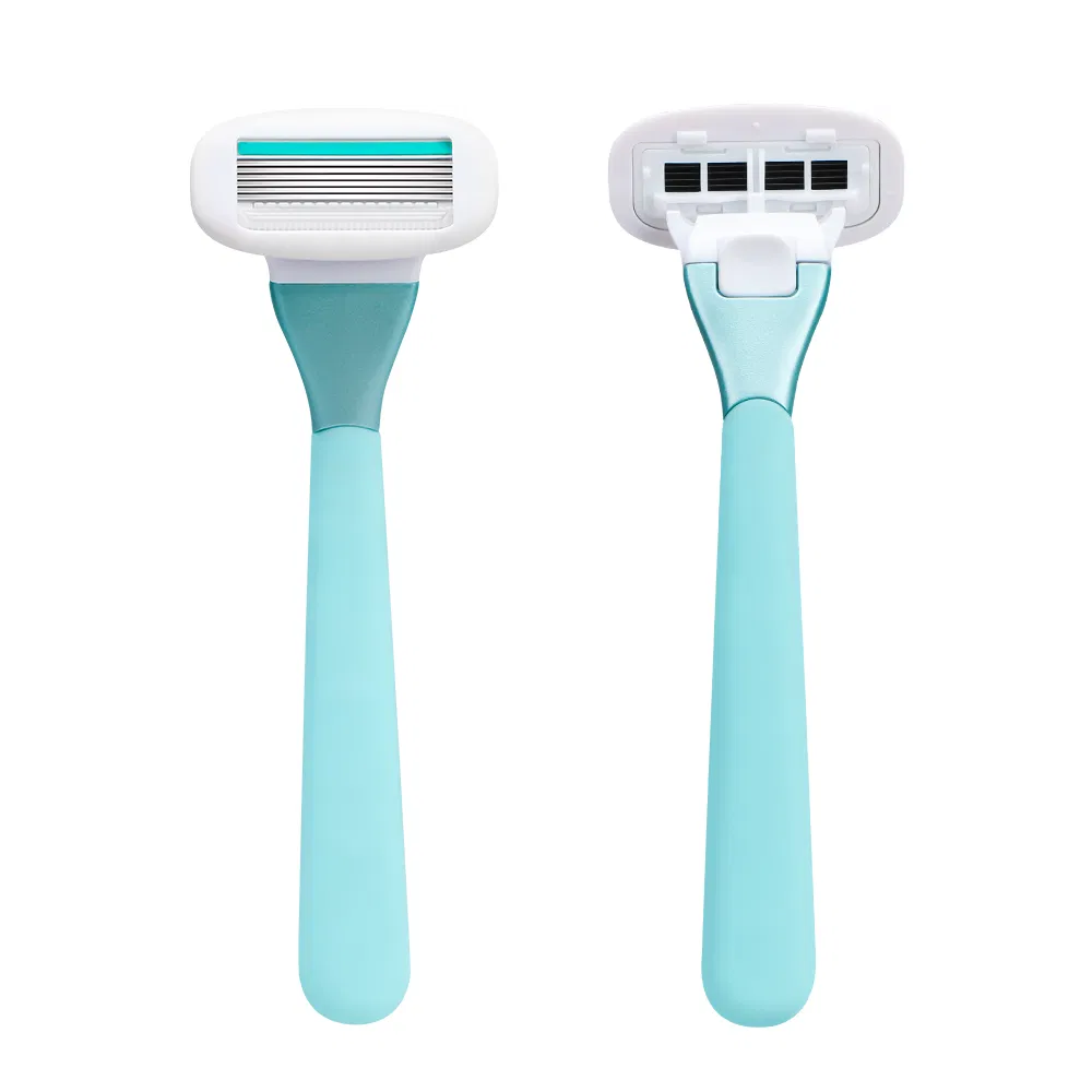 Women 6-Curved Blade Razor with Extra-Large Lubricating Strip Ergonomic Metal & Silicone Handle, Multi-Color Customization