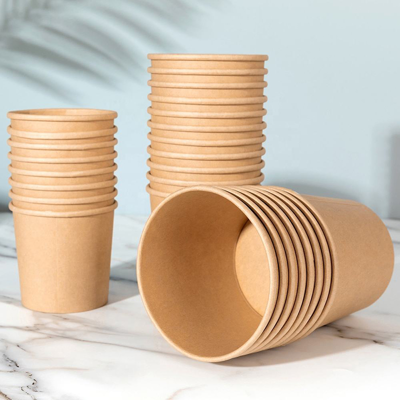 Disposable Food Container Brown Kraft Paper Soup Bowl with Paper Lid