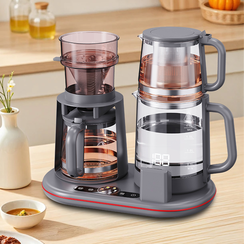 3-in-1 1.7L Borosilicate Glass Kettle with 1.1L Glass Teapot Coffee Pot Electric Kettle Tea Tray Adjustable Temperature Kettle