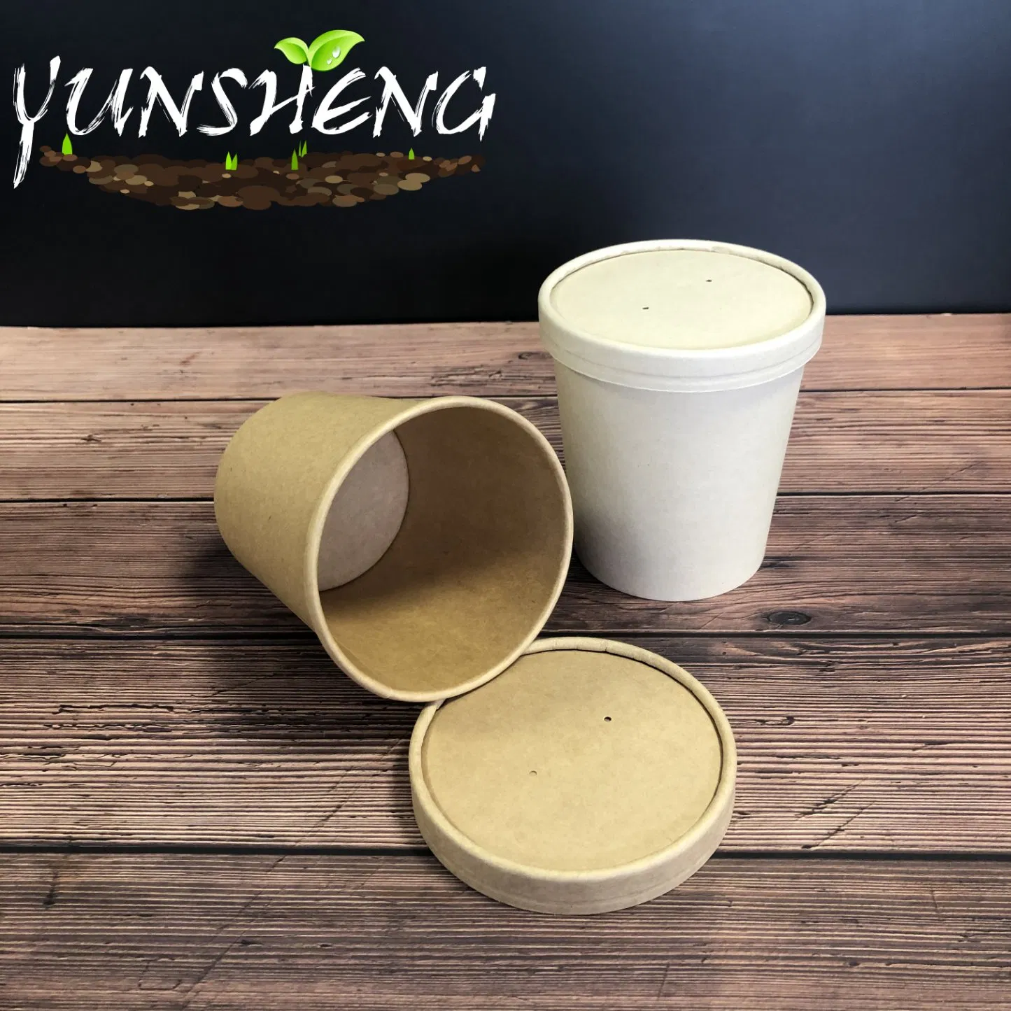 Eco-Friendly Degradable Disposable Kraft Paper Cup/Compostable Customized Bamboo Pulp Paper Soup/Ice Cream Cup