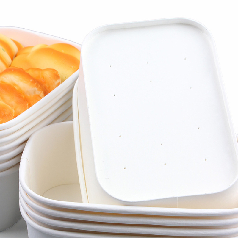 Paper Bowls Custom Take out 500ml 650ml Recentangle Disposable Kraft Paper Salad Bowl with Lid