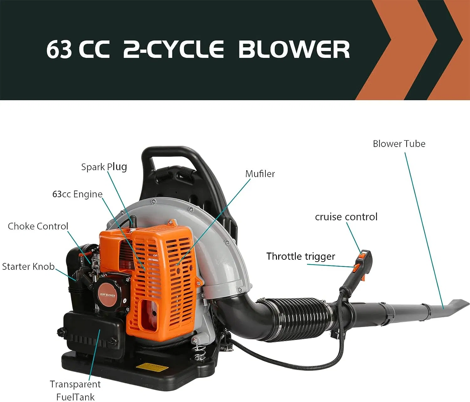 63cc 2 Stroke Commercial Gas Powered Yard Grass Lawn Blower Cordless Leaf Blower