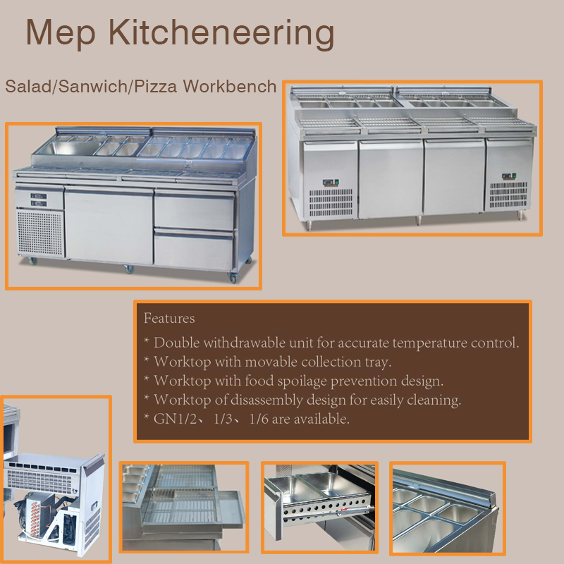 QA3600uo-Wsy2000/380-201 Guangdong Kitchen Equipment Stainless Steel 3 Doors Commercial Display Workbench Table Sandwich Salad Pizza Bar Refrigerator