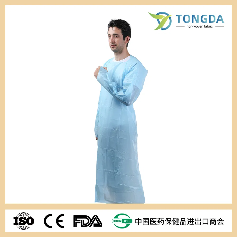 Disposable Thumb Loop Good Quality CPE Isolation Gown