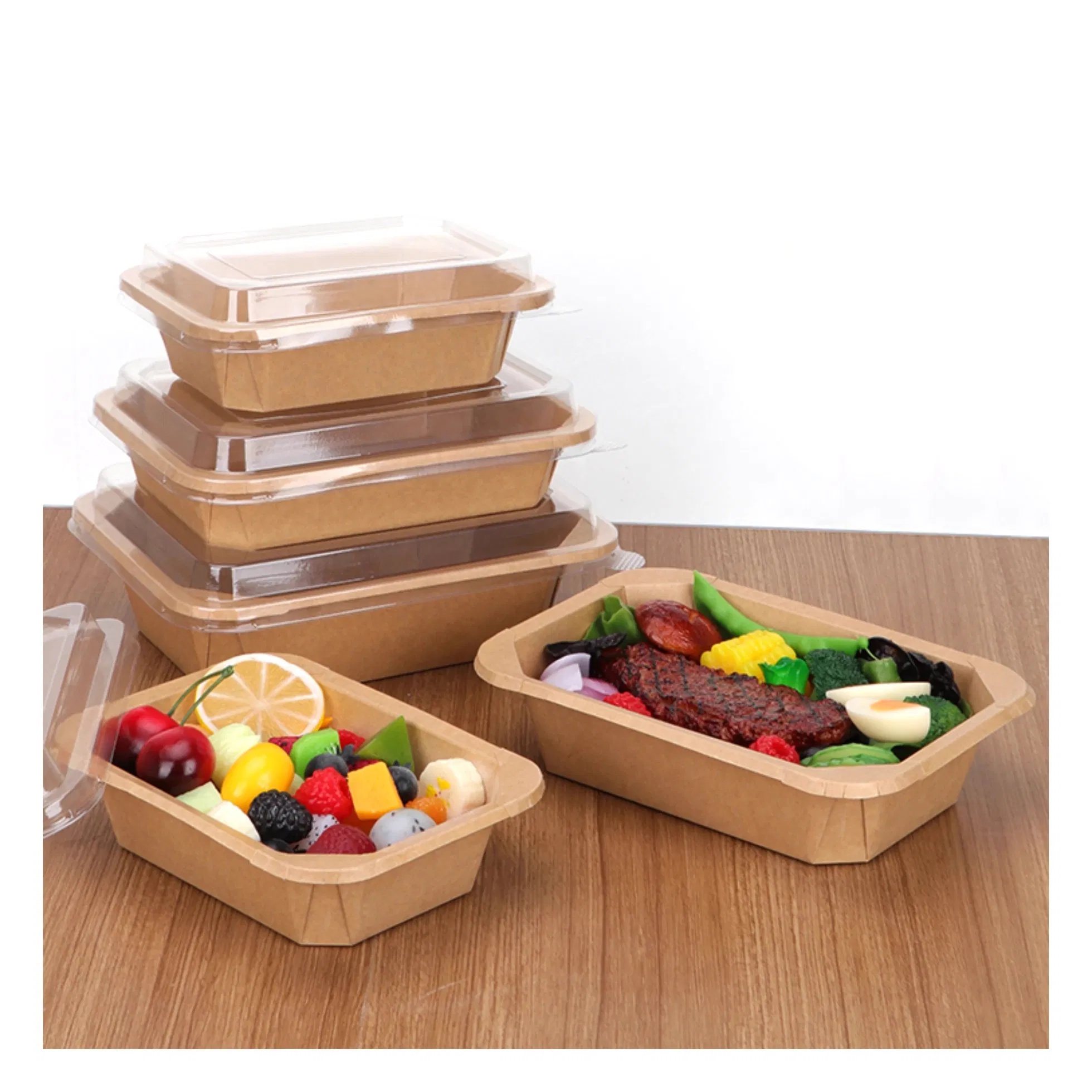 Disposable Oil Resistant Rectangle Octagon Fast Food Take out Kraft Containers Soup Bowl with Lid Square Rice Fruit Salad Takeaway Paper Bowl