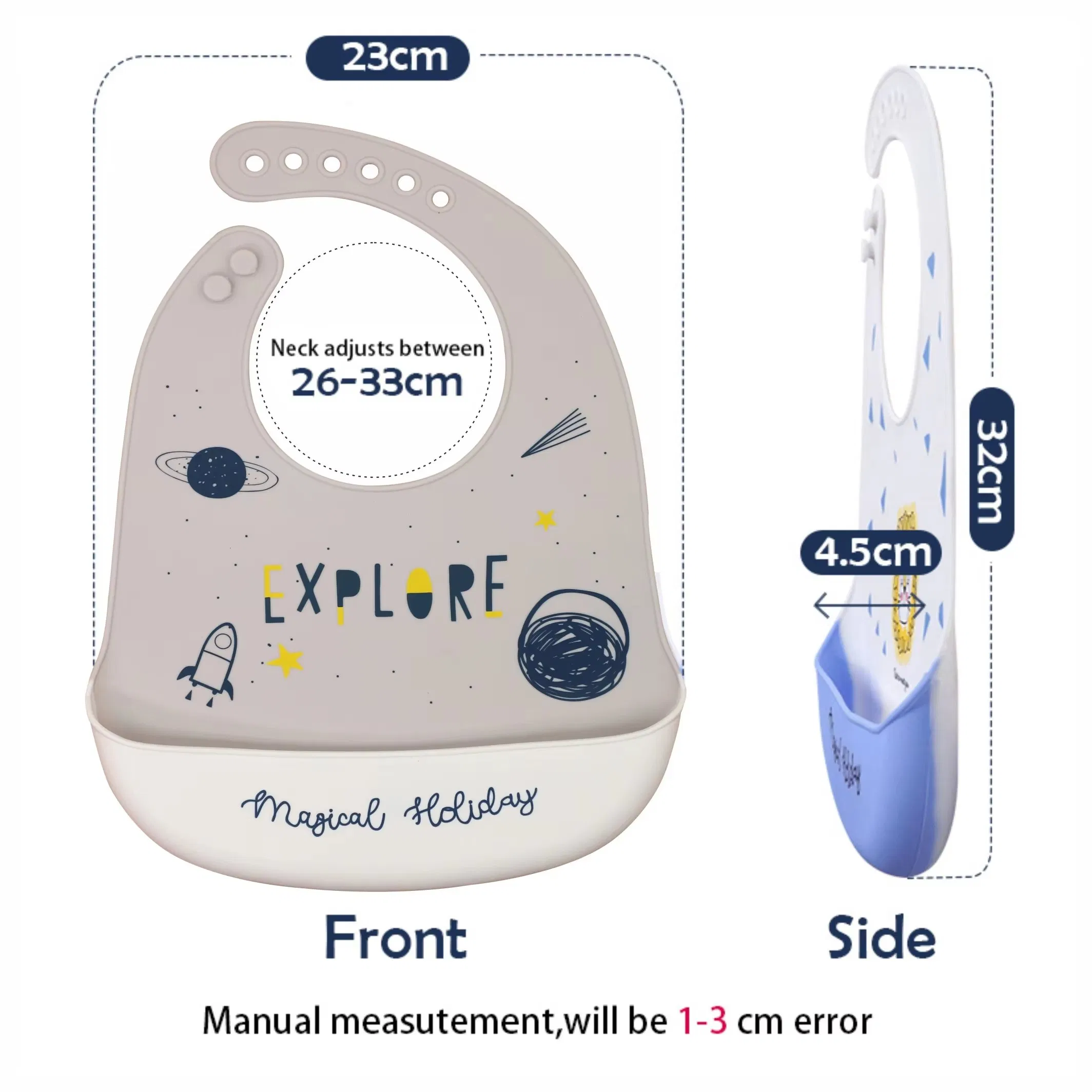 Non-Toxic Soft Adjustable Waterproof Washable Rabbit Printed Baby Silicone Bibs