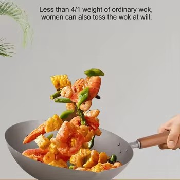 Uncoated Japanese-Style Titanium Wok, Ultra-Light and All-Titanium Stir-Fry Pan Household Non-Stick Wok