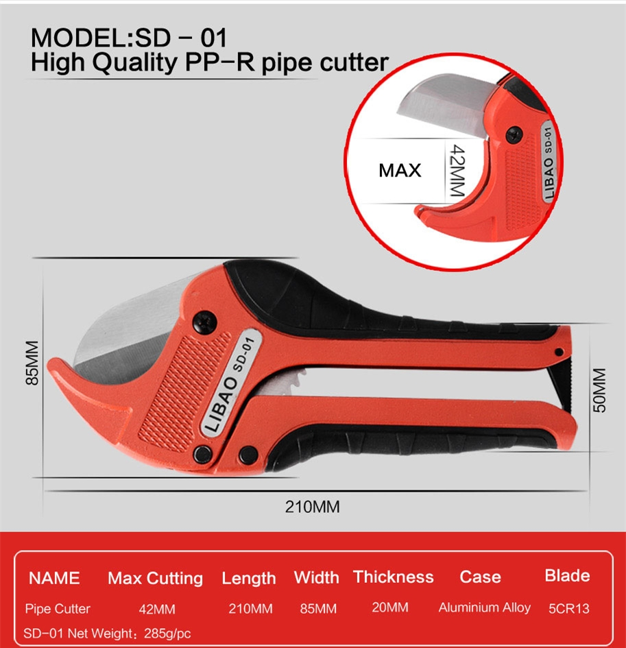 42mm Dual Colors Handle Aluminum Plastic PVC Cutting Tool Pipe Cutter