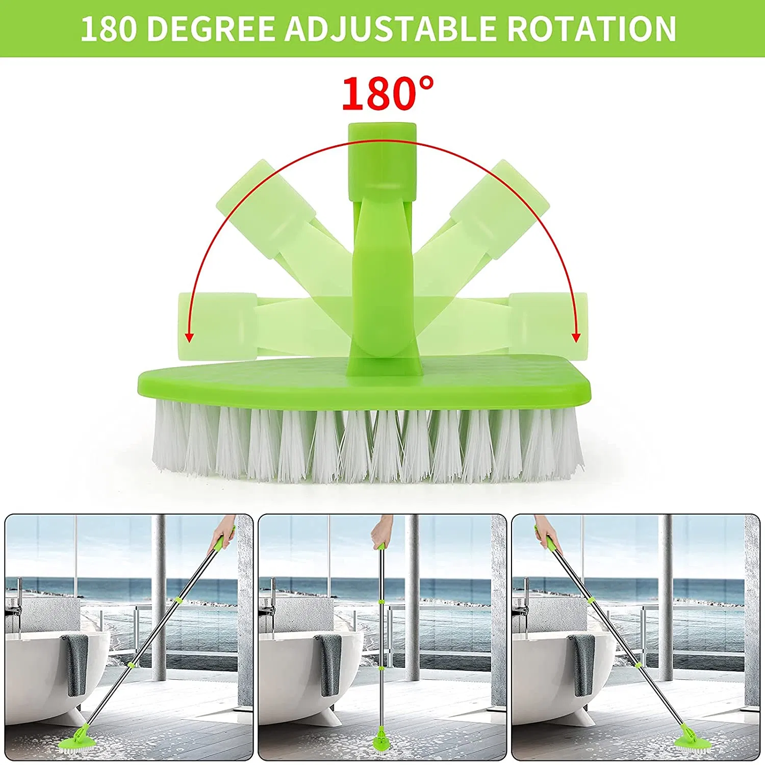 Scrub Cleaning Brush with Long Handle Extendable Floor Scrubber with 1 Stiff Bristles 3 Sponge Brush Kitchen Brush