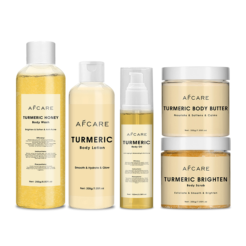 Private Label Nature Moisturizing Turmeric Body Care Set Cleansing Whitening Exfoliating