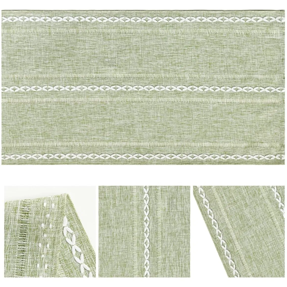 Sage Green Rustic Cotton Linen Table Runner for Home Party Decor