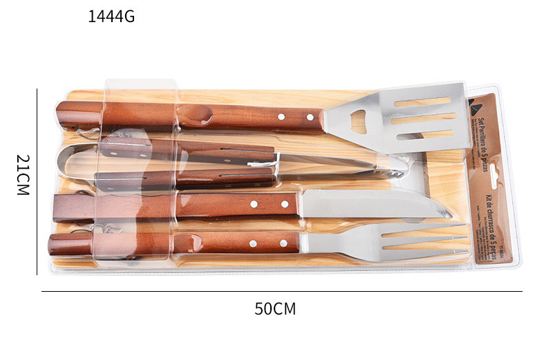 Outdoor BBQ and Summer Grilling Accessories with Wood Cutting Board 5PCS Wooden Handle Barbecue Tool Set