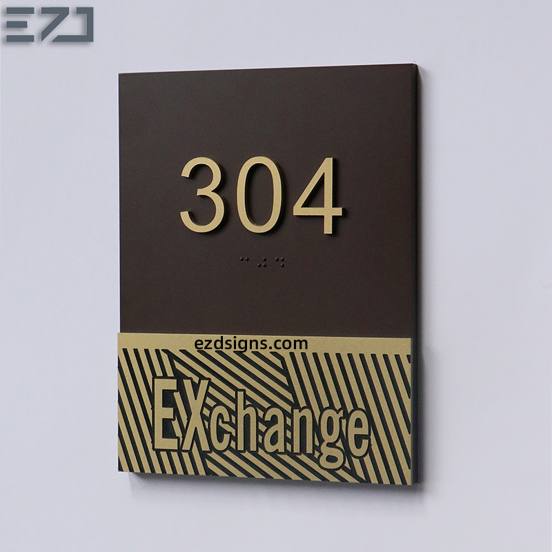Custom Door Room Number Braille Ada Signage for Hotel Apartment Toilet
