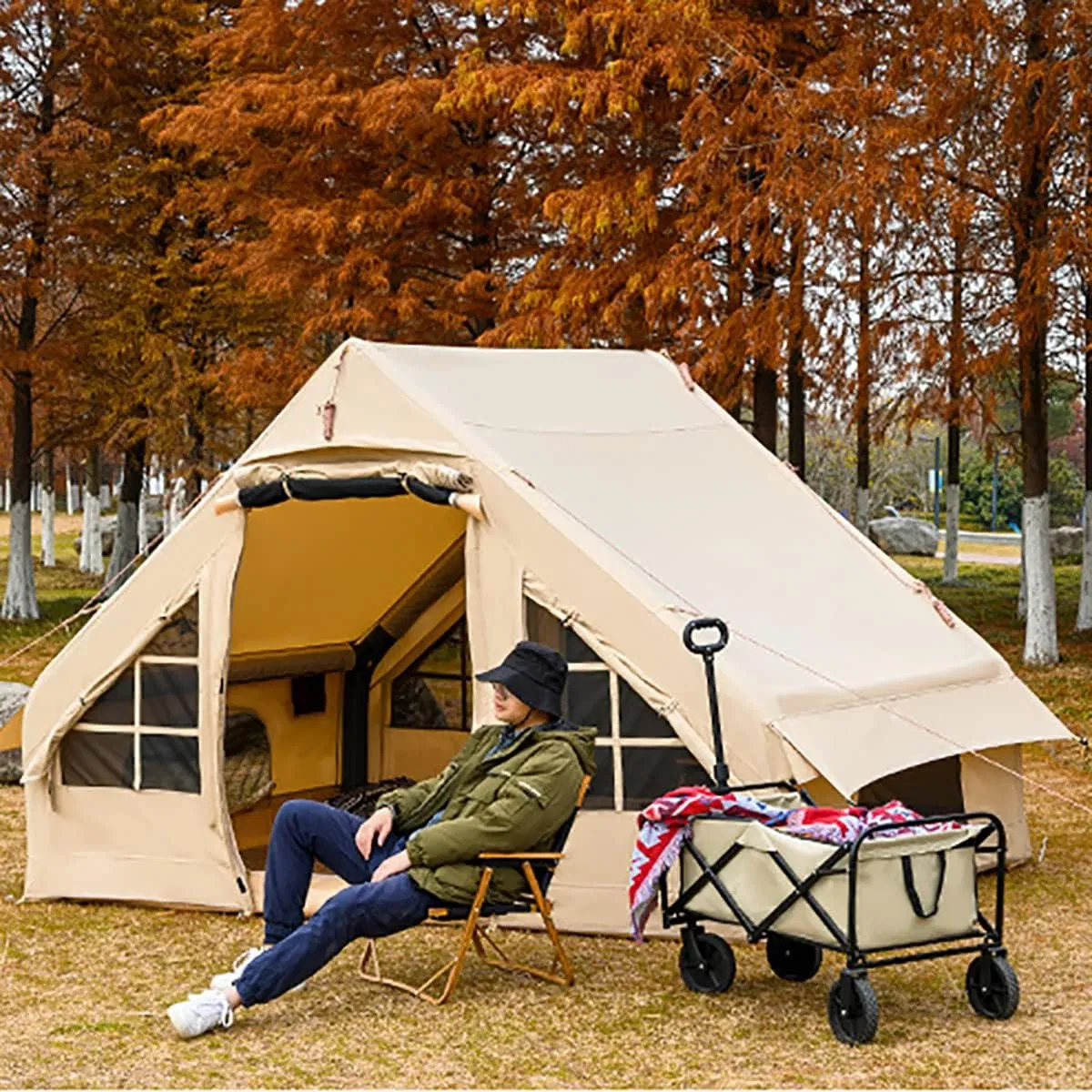 Easy Set up 3-5 Person Big Large Canvas Bell Family Camping Tent