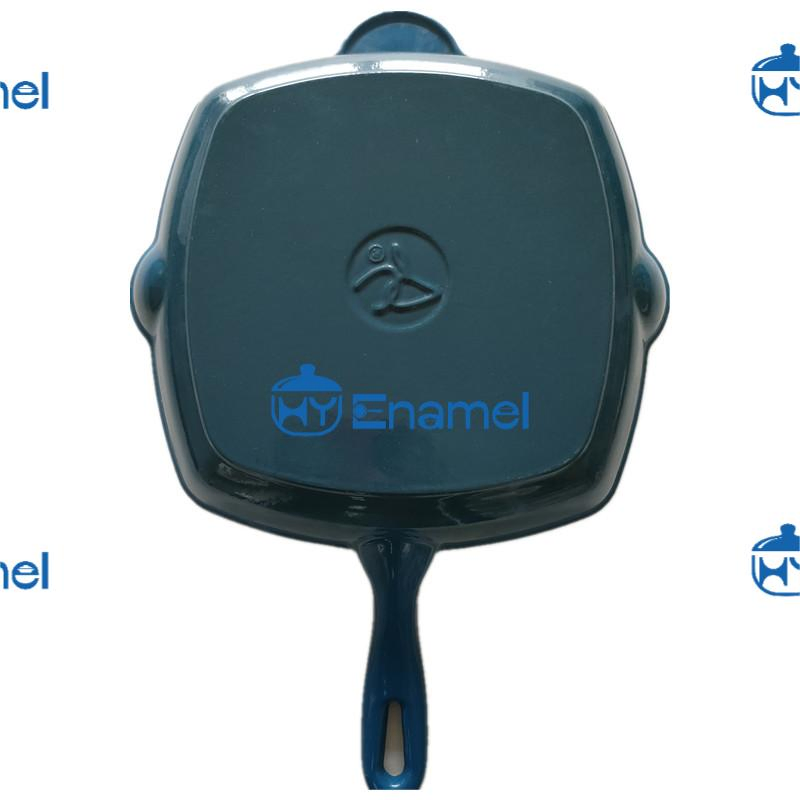 Factory Direct Enamel Cast Iron Square Grill Pan with Spatula Cast Iron Frying Pan Enamel Cast Iron Ridged Skillet