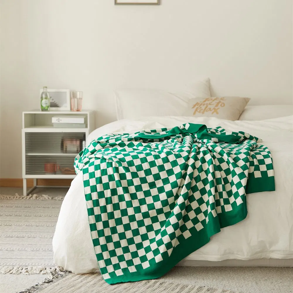 Nordic Milan Grid Knitted Checkerboard Sofa Blanket