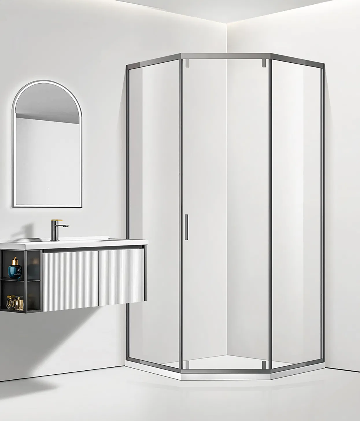 Custom Bathroom Stainless Steel Frame Tempered Glass Sliding Shower Enclosure