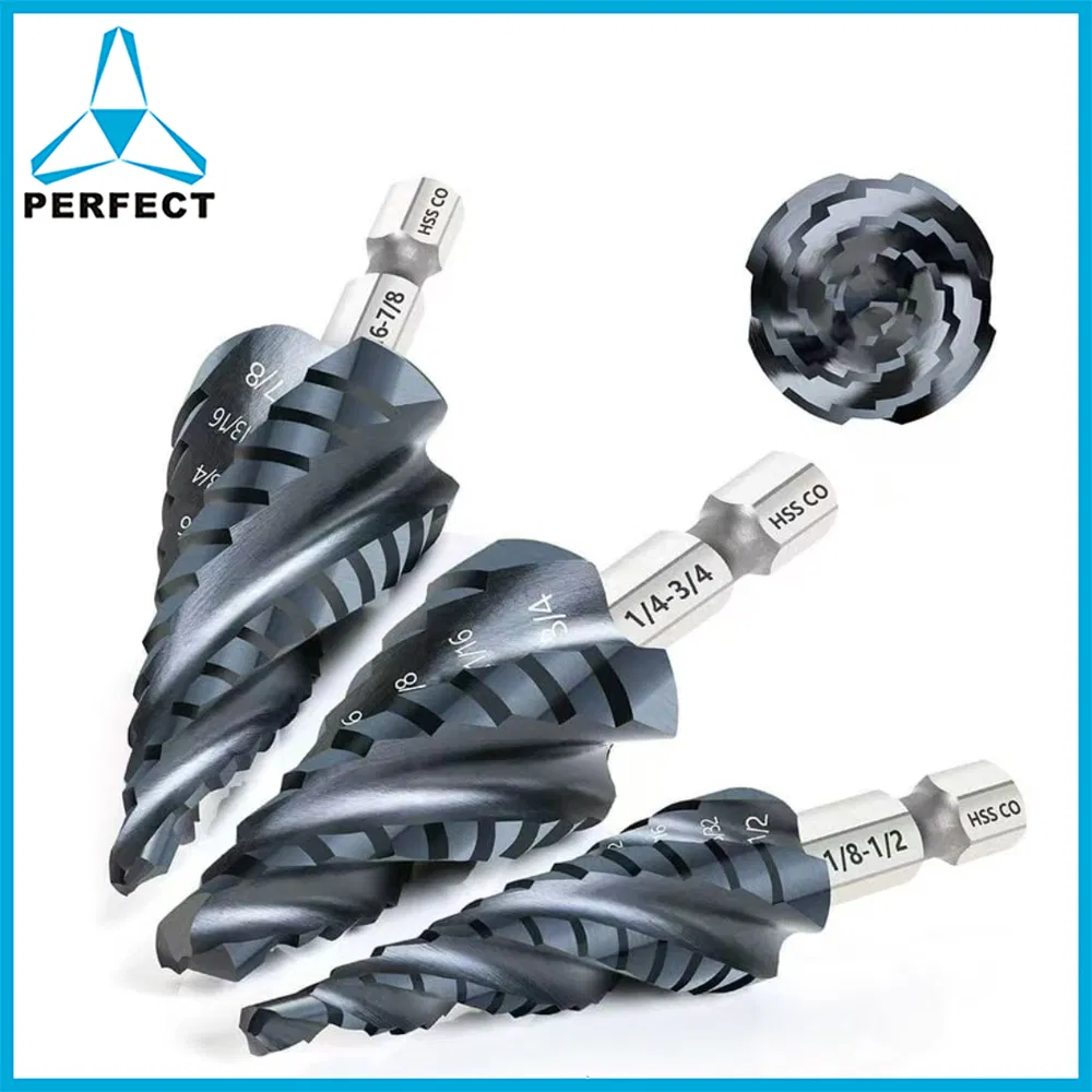 Four Spiral Flute HSS M35 Cobalt Step Drill Bit Set for Aluminum, Wood, Metal, Stainless Steel