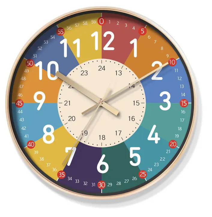 Children's Teaching Early Educational Wall Clocks for Study Silent Kids Learning Clock for Living Room
