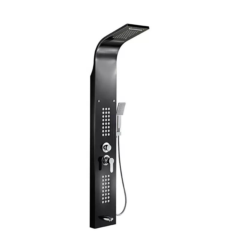 Shower Panel Bathroom Wall Mounted Stainless Steel Waterfall Black Shower Column Set Tower Shower Panels Modern Bathroom Faucet