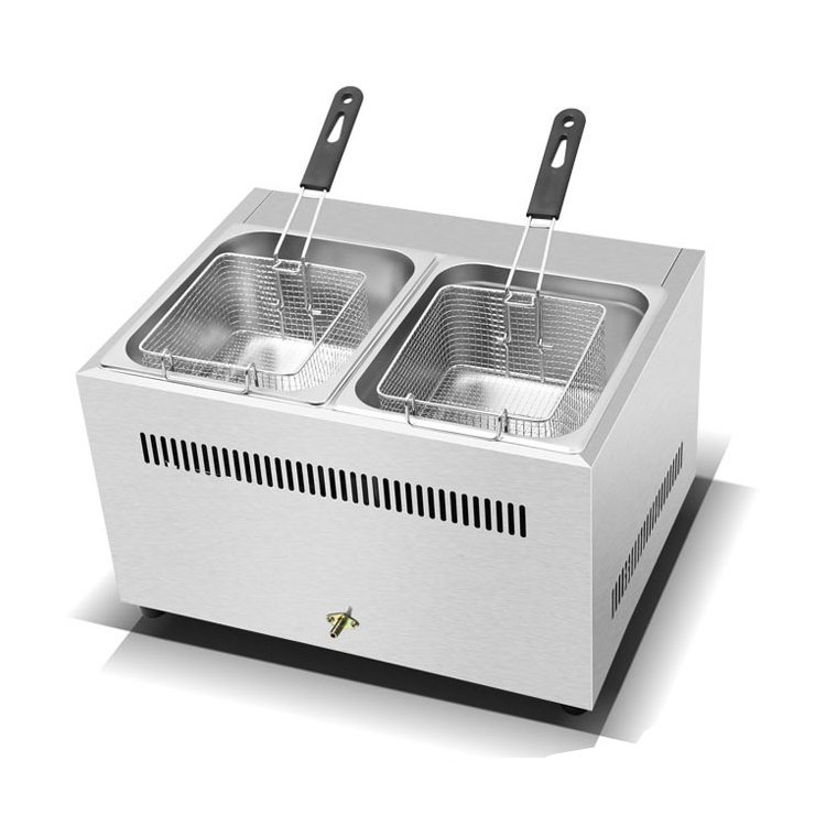 Chuangyu Commercial Kitchen Equipment 304+430 Stainless Steel Double Tank Deep Fryer