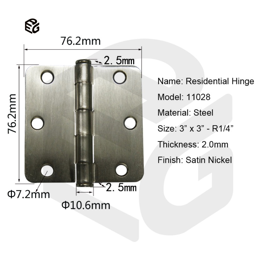 3X3 Inch Blue Zinc Plated Steel Door Hinge for Interior Cabinet Residential Hardware