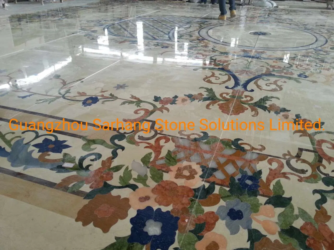 Large Rectangle Shape Complicated Waterjet Marble Inlay Floor for Corridor/Lobby/Hall in Hotel/Villa