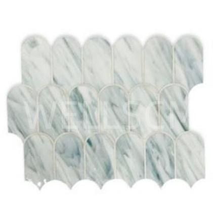 Мозаичная плитка «Перо» серо-голубая, стеклянная, 240x360 мм