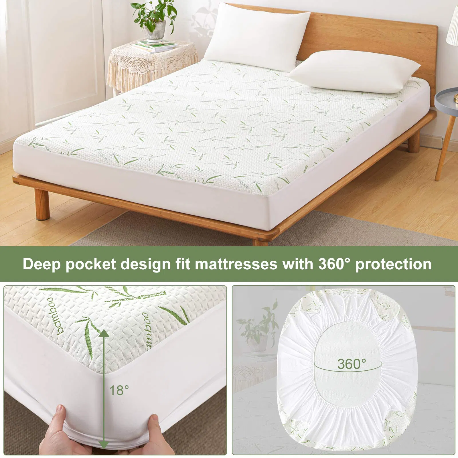 Printed Bamboo Mattress Protector Waterproof Mattress Cover